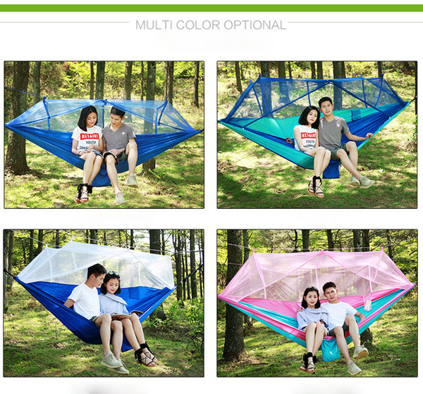 30 PCS Fashion Double Person Outdoor hanging bed with Mosquito Net Parachute Cloth Field Camping Tent Swing Hammock 12 Colors