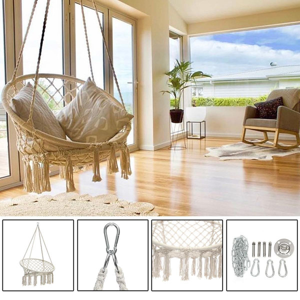 Round Hammock Swing Hanging Chair Outdoor Indoor Furniture Hammock Chair for Garden Dormitory Child Adult with Tools D19011702
