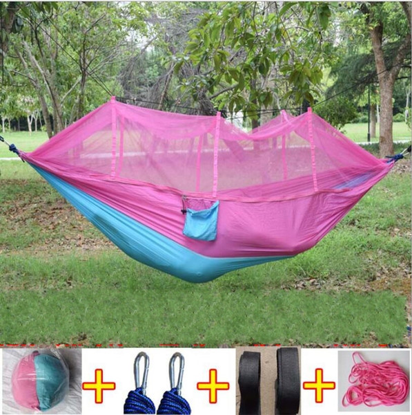 Mosquito Net Hammock 12 Colors 260*140cm Outdoor Parachute Cloth Field Camping Tent Garden Camping Swing Hanging Bed