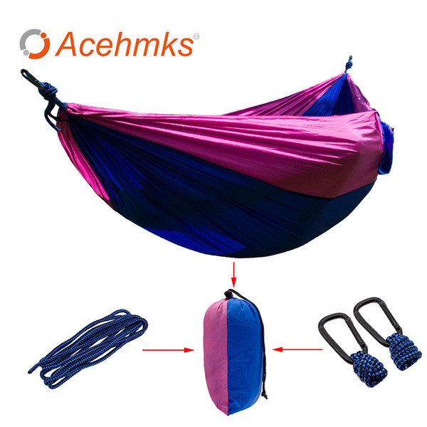 Acehmks 2 People Hiking Camping Hammock Tent Leisure Travel Garden Portable Outdoor Hanging Swing Bed Nylon Parachute Fabric