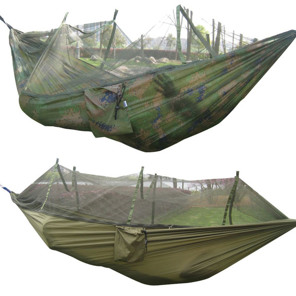 260x130cm Portable Outdoor Garden Army Green/Camo High Strength Parachute Fabri Camping Mosquito Hammock with Mosquito Nets
