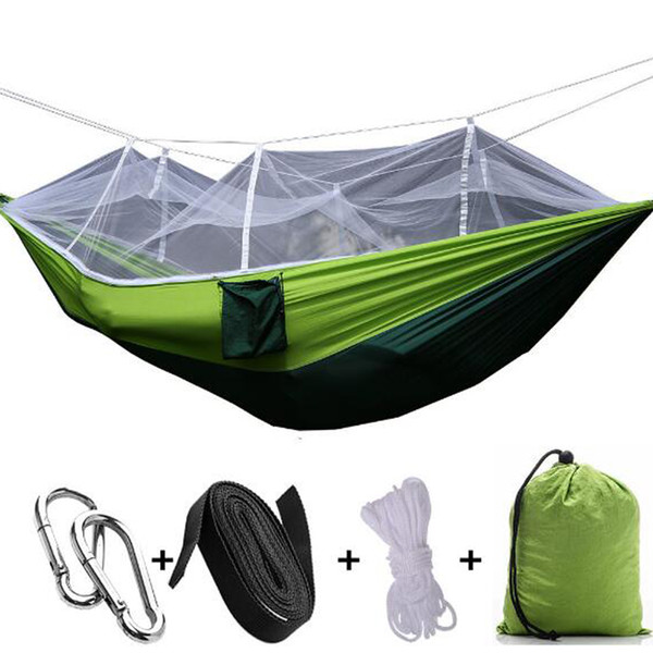 260*140cm Portable Hammock With Mosquito Net Single-person Hammock Hanging Bed Folded Into The Pouch For Travel Camping 10pcs