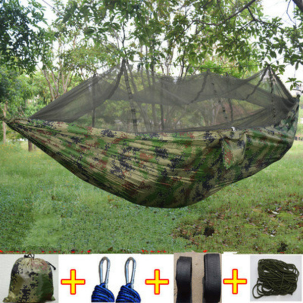 Portable Hammock with Mosquito Net 260*140cm Hammock Hanging Bed Folded Into The Pouch for Travel Hiking Backpacking Camping Hammock