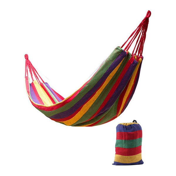 Travel Camping Hammock Camping Sleeping Bed Travel Outdoor Swing Garden Indoor Sleep Rainbow Color Canvas Hammocks about 190cm*80cm