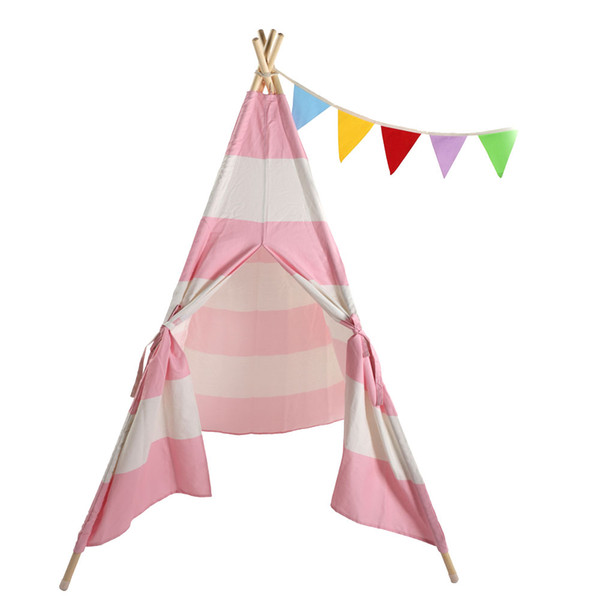 Kids Teepee Tent A Mustard Seed Toys Striped Pink , Perfect for Girls, Portable Canvas Tent, No Extra Chemials, Includes Carrying Case
