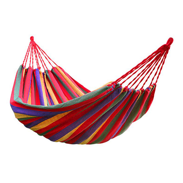 LHBL 190cm x 80cm Portable Outdoor Picnic Garden Hammock Hang Bed Travel Camping Swing Stripe Canvas Mat 120kg