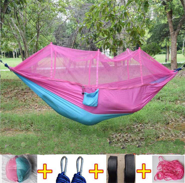 12 Colors 260*140cm Portable Hammock With Mosquito Net Single-person Hammock Hanging Bed Folded Into The Pouch For Travel TO798