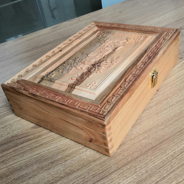 Pure solid wood camphor wood calligraphy collection box lucky treasure storage cabinet solid wood thick wedding supplies box