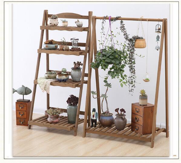 Landing flower rack Indoor flowerpot stand Solid Wood Flower Shelf Indoor Living Room Hanging Flower Pot Shelf Balcony plant decoration