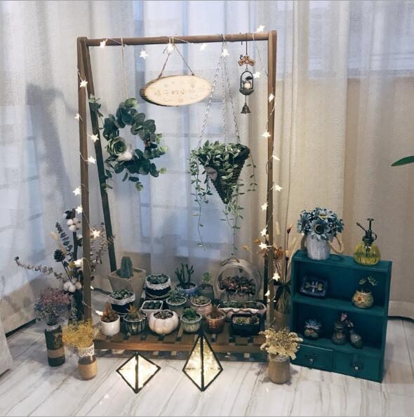 Landing flower rack Indoor flowerpot stand Solid Wood Flower Shelf Indoor Living Room Hanging Flower Pot Shelf Balcony plant decoration