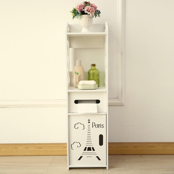 For Bathroom Storage Cabinet Hollowed Out Design Furniture Paris Eiffel Tower Pattern Toilet Side Wooden Cupboard White 41nf BB