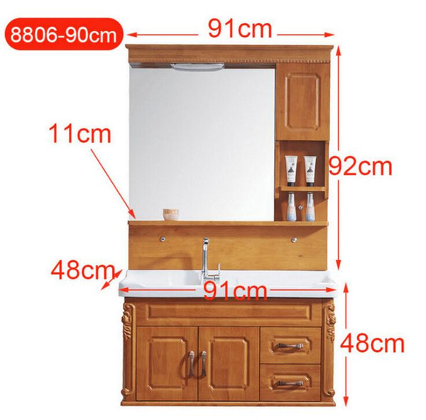 bathroom furniture European 90cm oak bathroom cabinet combined bathroom wash basin wash table wooden sanitary ware cabinet