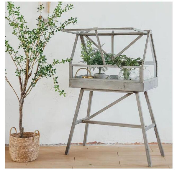 Solid Wood Ground Glass Flower House Greenhouse Fleshy Plant Sunshine Warm Room Frost-proof Indoor Balcony rack Garden Retro Flower Frame