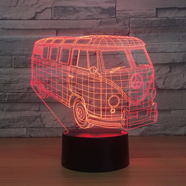 3D creative bus 3D light optical illusion kids night light AnimalTouch table lamp with remote boy girl bedroom birthday presentCreative
