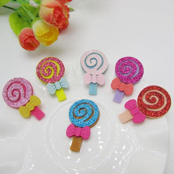 Girls Shiny Hair Clips Accessories 6 Designs Lollipop Shaped Cup Cake Toppers DIY Gifts Decorations For Clothes, Bags,Jeans 100 pieces DHL
