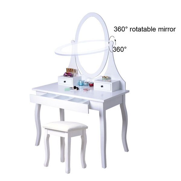 Dressing Vanity Table Set Swivel Dressing Mirror and 3 Drawers with Stool White