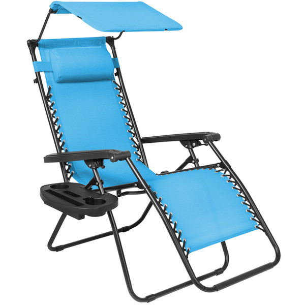 Folding Zero Gravity Lounge Chair W/ Canopy & Magazine Cup Holder-Light Blue