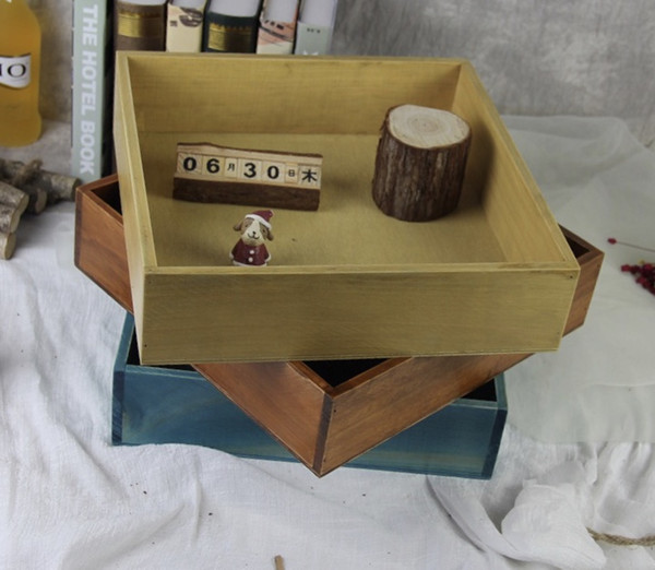 Desktop Wooden Storage Box Retro Square Wooden Box Succulents Flowerpot Sundries Storage Box
