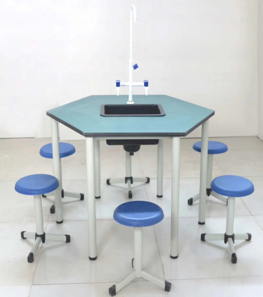 Alum-alloy Wood Structure School Lab Furniture Hexagonal Laboratory Table Chemistry Lab Student Bench