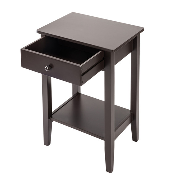 Two-layer Bedside Table Coffee Table with Drawer Coffee Color Cabinet