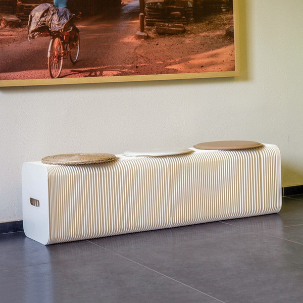H30cm x L150cm Innovation Funiture Pop-Smart Bench Indoor Universal Waterproof Accordion Style Kraft Portable Long Chair for 3 Seats