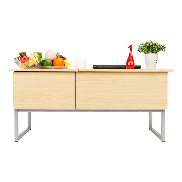 Modern Lift Top Coffee Table Hidden Compartment and Storage Drawer Light Wood Color