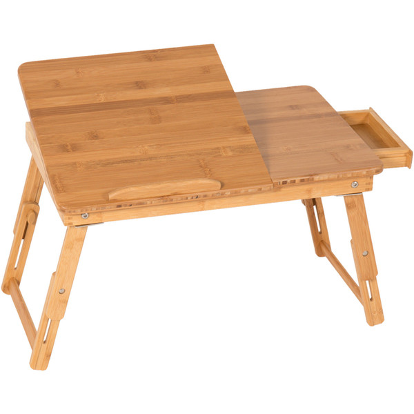 100% Bamboo Adjustable Laptop Desk Table Tilting Top Drawer Breakfast Bed Tray