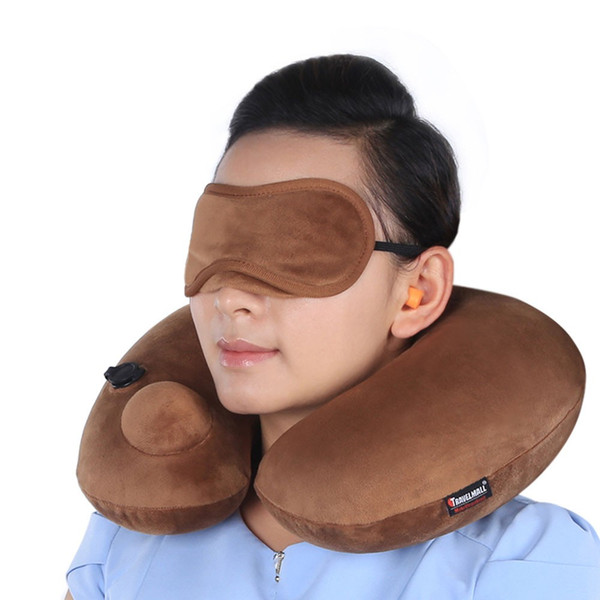 3Pcs Automatic Inflatable U Shaped Pillow Travel Pillow Cushion Soft PVC Washable Neck Pillow For Business/Office/Train Rest