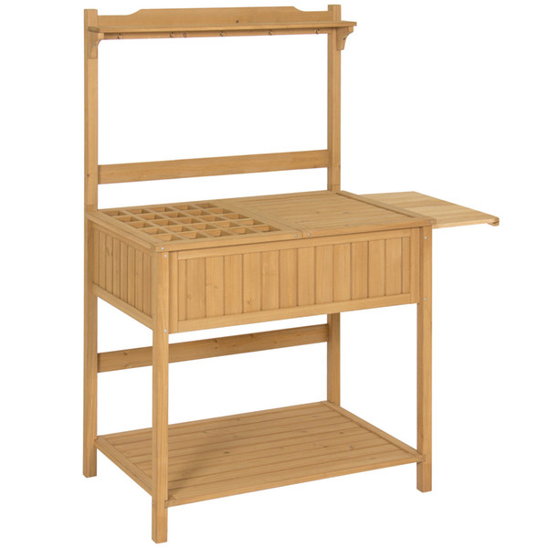 Outdoor Garden Wooden Potting Bench Recessed Storage Work Station