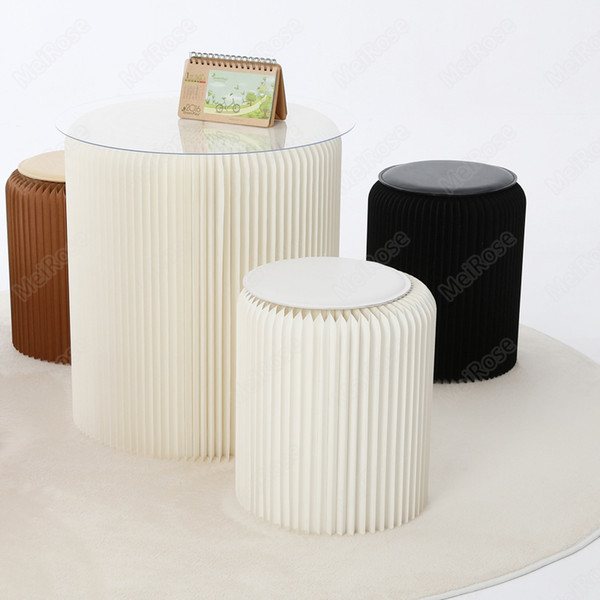 H63xDia56cm Innovative Furniture Pop - Small Table Round Indoor Tea Table Waterproof Accordion Style Kraft Foldable Negotiating Table Round