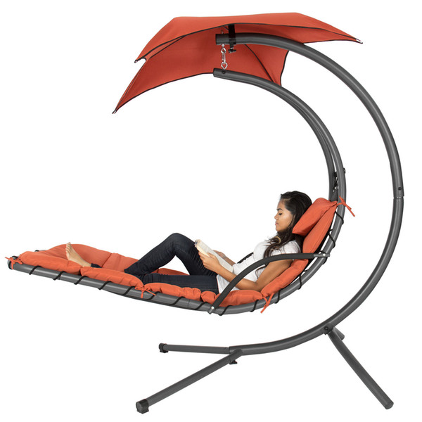Hanging Chaise Lounger Chair Arc Stand Air Porch Swing Hammock Canopy (Orange)