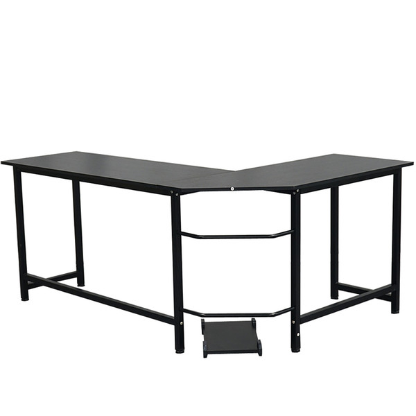 Sturdy Big sizes L-Shaped MDF and Iron Desktop Computer Desk Black Color with CUP Stand