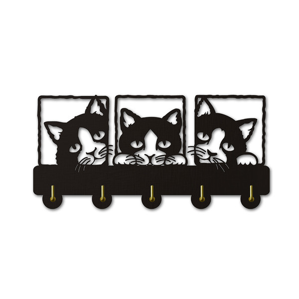 Peeping Cat 3D Wall Art Hook Rails Triple Wall Art With Lovley Cat Theme Clothing Hook Rack Hanger Wall Art Decoration