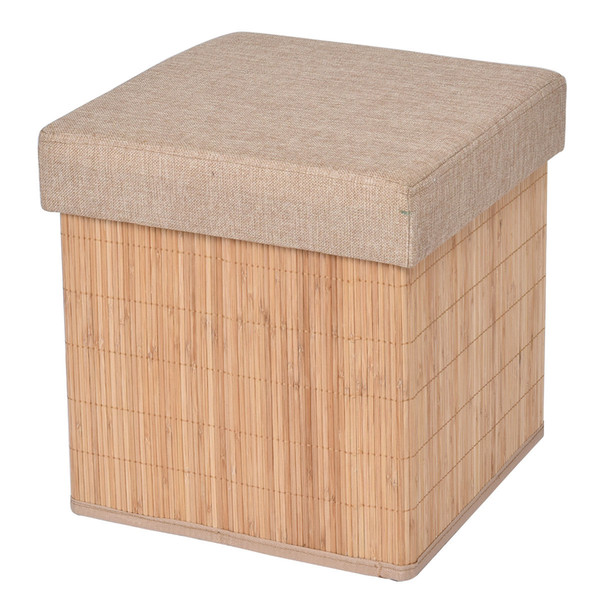 Folding Storage Cube Bamboo Ottoman Seat Stool Box Footrest Decor