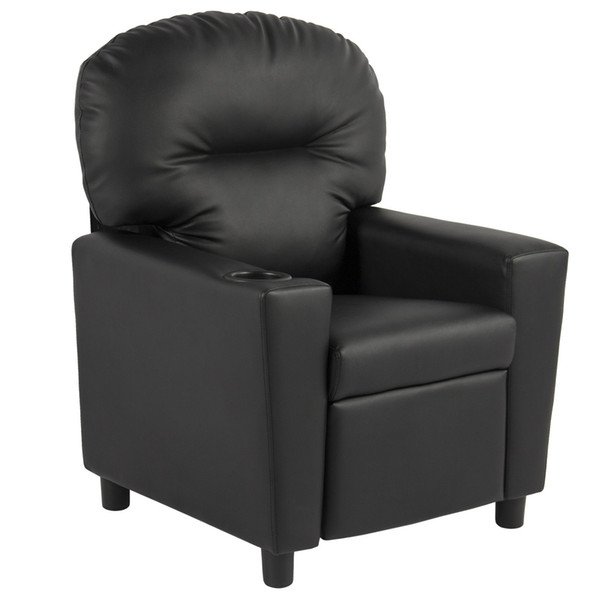 Best Choice Products Black Leather Kids Recliner Chair with Cup Holder