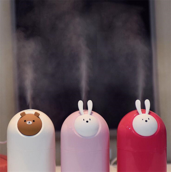 USB Cartoon Humidifier Ultrasonic Bear Rabbit Air Humidifiers Mist Maker Mini Animal Air Purifier Desktop Decoration 280ml