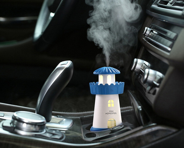 Car humidifier mini luminous humidifier ultrasonic air purification USB creative mute home desk lighthouse mini humidifier