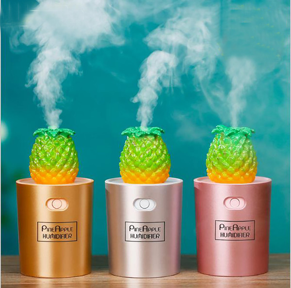 New Arrival Mini Creative Pineapple Humidifier 130 ML USB Night Light Diffuser Air Purifier For Home Car Office Mist Maker