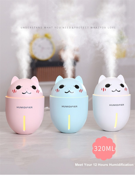 320ML USB Air Humidifier Ultrasonic Cool-Mist Adorable Pet Mini Humidifier With LED Light Mini USB Fan For Home Office