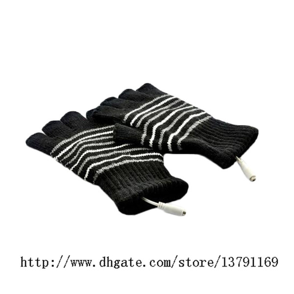 USB Gloves Winter Laptop Half Finger USB Heating Warm Hot Hands Gloves Plush Patchwork Striped Knit Glove