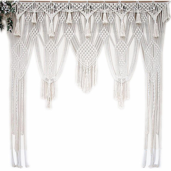 White Bohemian Macrame Handmade Knitting Cotton Rope Tapestry Wall Hanging Tapisserie Banner Tassel Craft Home Decor Textiles