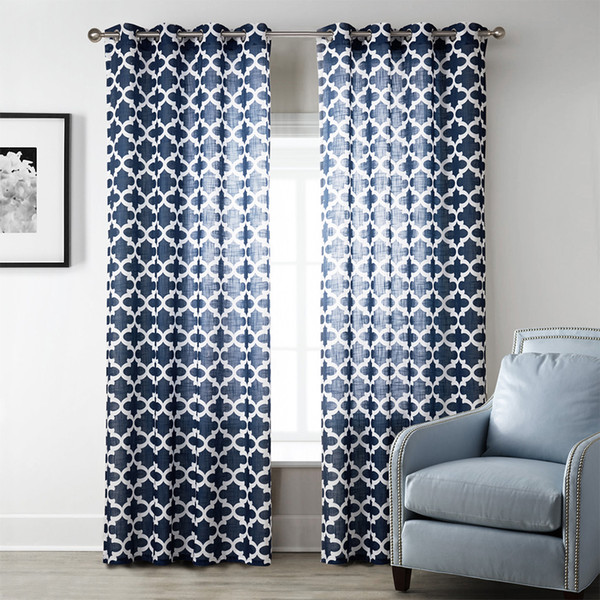 2PCS Bathroom Elegant Curtain Home Decor Panels Floral Living Room Linen Printed Eyelet Balcony Semi Shading Drapes