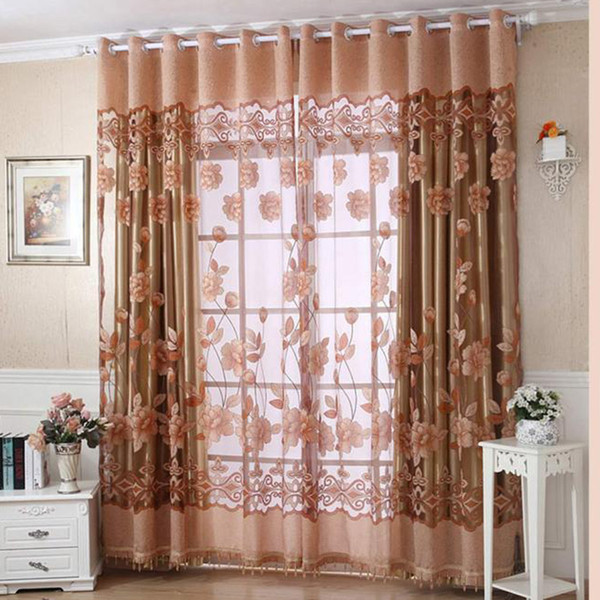 Luxury With Hole Dangle Beads Floral Curtain Window Room Curtain Scarf curtains for living room