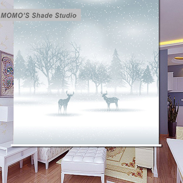 MOMO Christmas Roller Blinds Blackout Design Window Blinds Painting Curtains Roller Shades Fabric Custom Size Alice 292