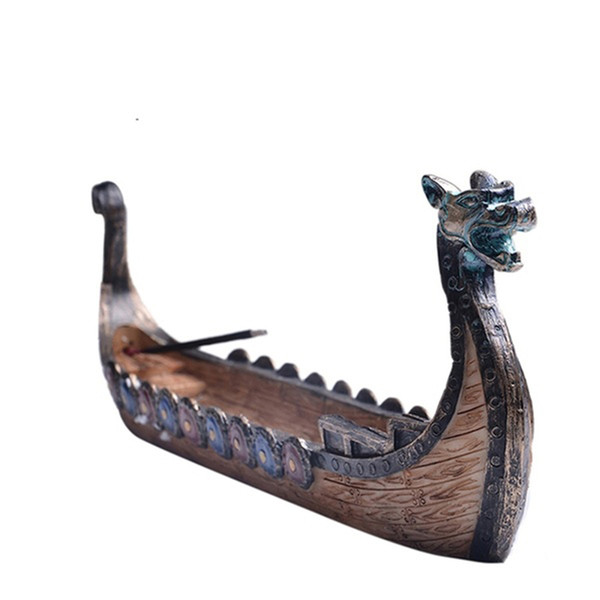 Dragon Boat Incense Stick Holder Burner Hand Carved Carving Censer Ornaments Retro Incense Burners Traditional Design Ship Incense Burner