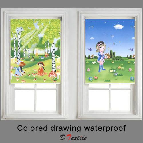 Wholesale-100% blackout silver lovely style cartoon painting waterproof finished roller blind