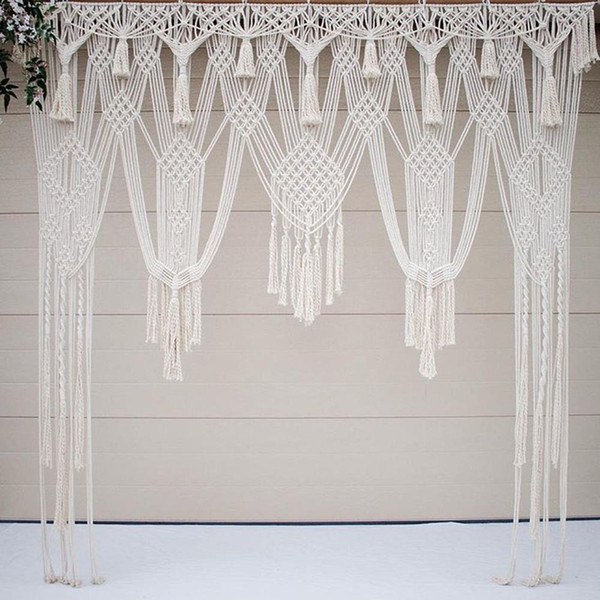 White Bohemian Macrame Handmade Knitting Cotton Rope Tapestry Wall Hanging Tapisserie Banner Tassel Craft Home Decor Textiles