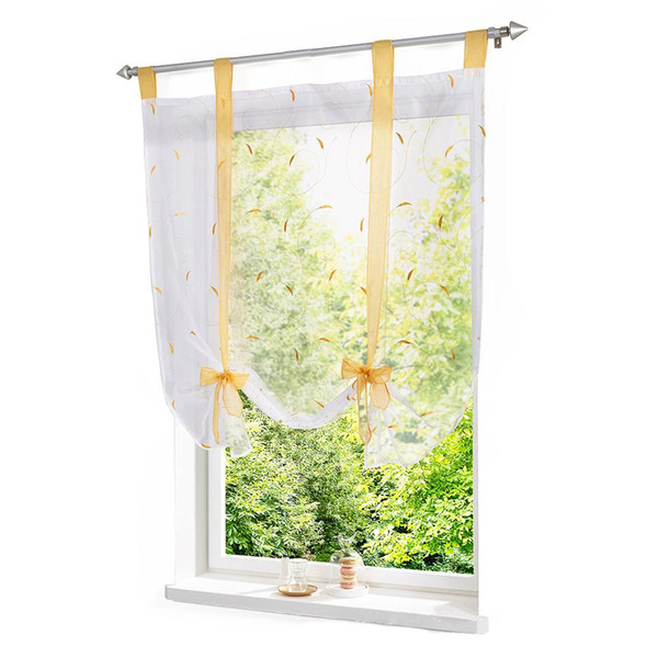 Practical Boutique Blossom Embroidery Screens Up and Down Pulling Curtains Roman Curtains(yellow 60*140cm)