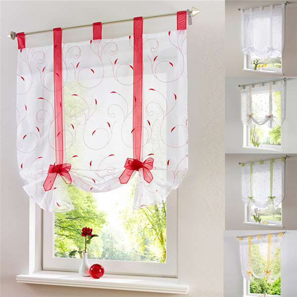 Vertical Blind Tulled Curtains Jacquard Roman Blinds Floral White Sheer Panel Red Coffee/Office Short Tulle Window Door CurtainII-184