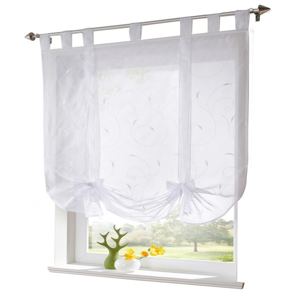 Practical Boutique Blossom Embroidery Screens Up and Down Pulling Curtains Roman Curtains(White 120*140cm)